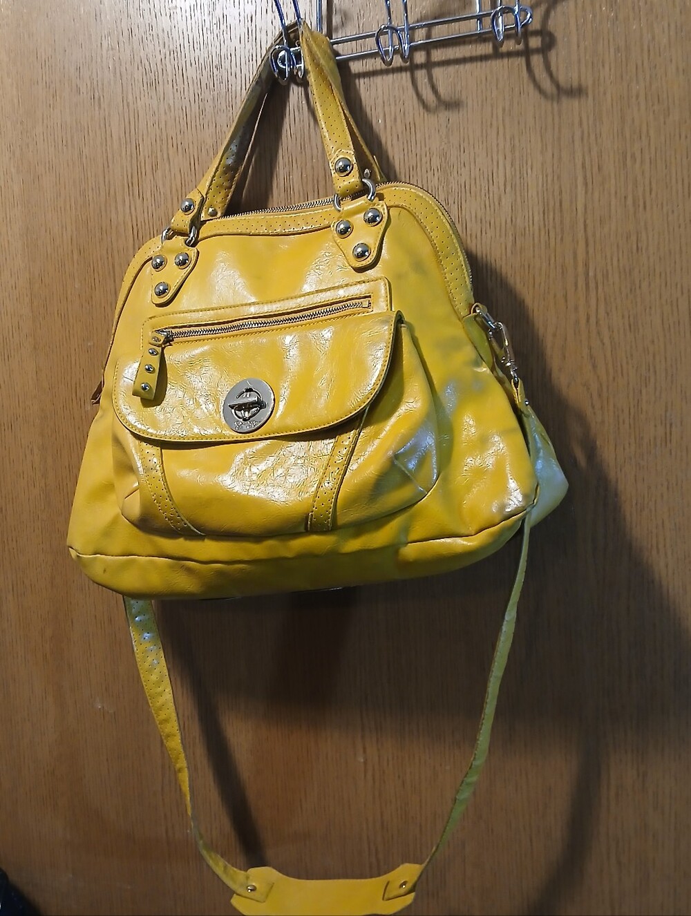 Jessica Simpson Yellow Faux Leather Satchel Crossbody Bag Vintage Style